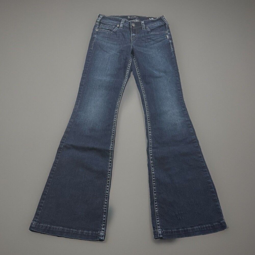 Silver Jeans Suki Mid Flare Fluid Denim Women’s 28x34 Tall Dark Wash Stretch EUC